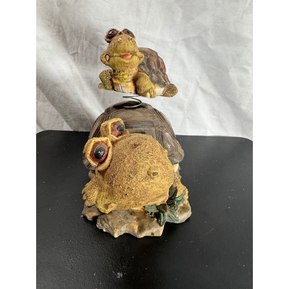 Vintage Resin Double Turtle Bobblehead Figurine Garden Decor Statue Brown Yellow